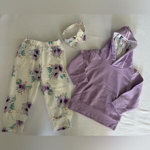 Baby Girl 3pc Outfit Set 12–18M NWT Hoodie Floral Pants Headband